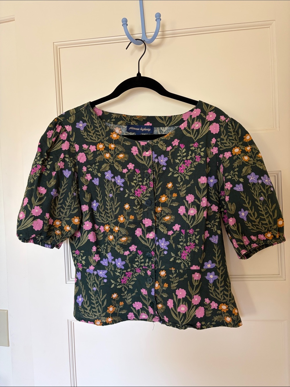 Floral Puff Sleeve Blouse 100% Natural Fibers